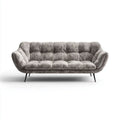 Trzyosobowa sofa welurowa szara z czarnymi metalowymi nogami, 220 x 95 x 85 cm, zaokrąglona