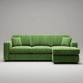 Prawostronna sofa narożna 3-osobowa z poliestru sztruksowego, zielona, 250 x 160 x 85 cm