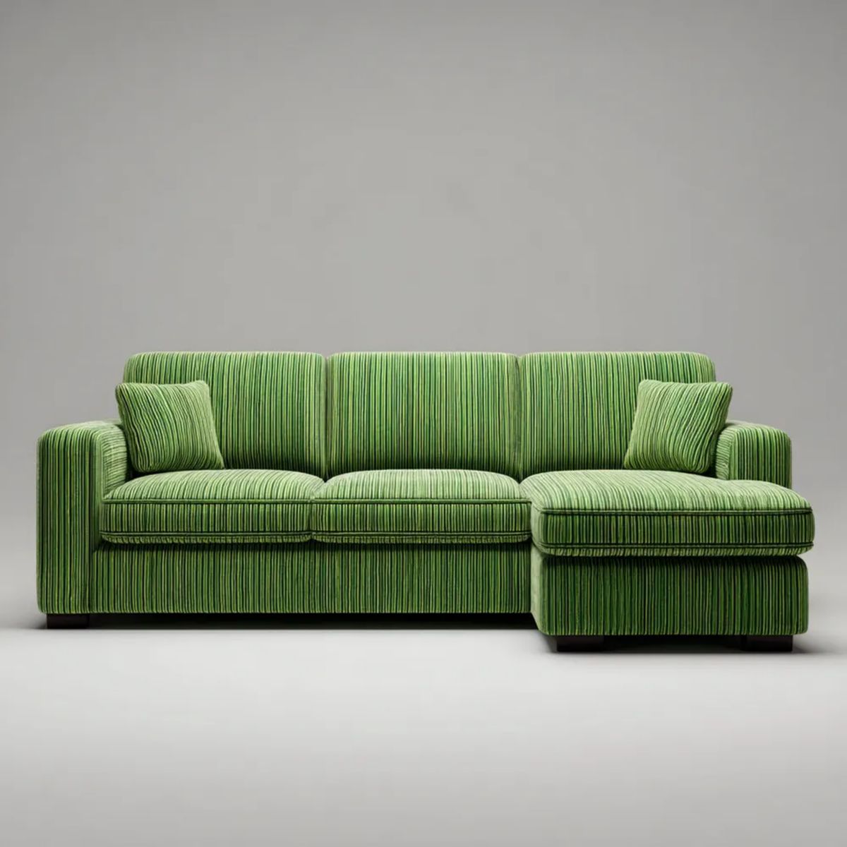 Prawostronna sofa narożna 3-osobowa z poliestru sztruksowego, zielona, 250 x 160 x 85 cm