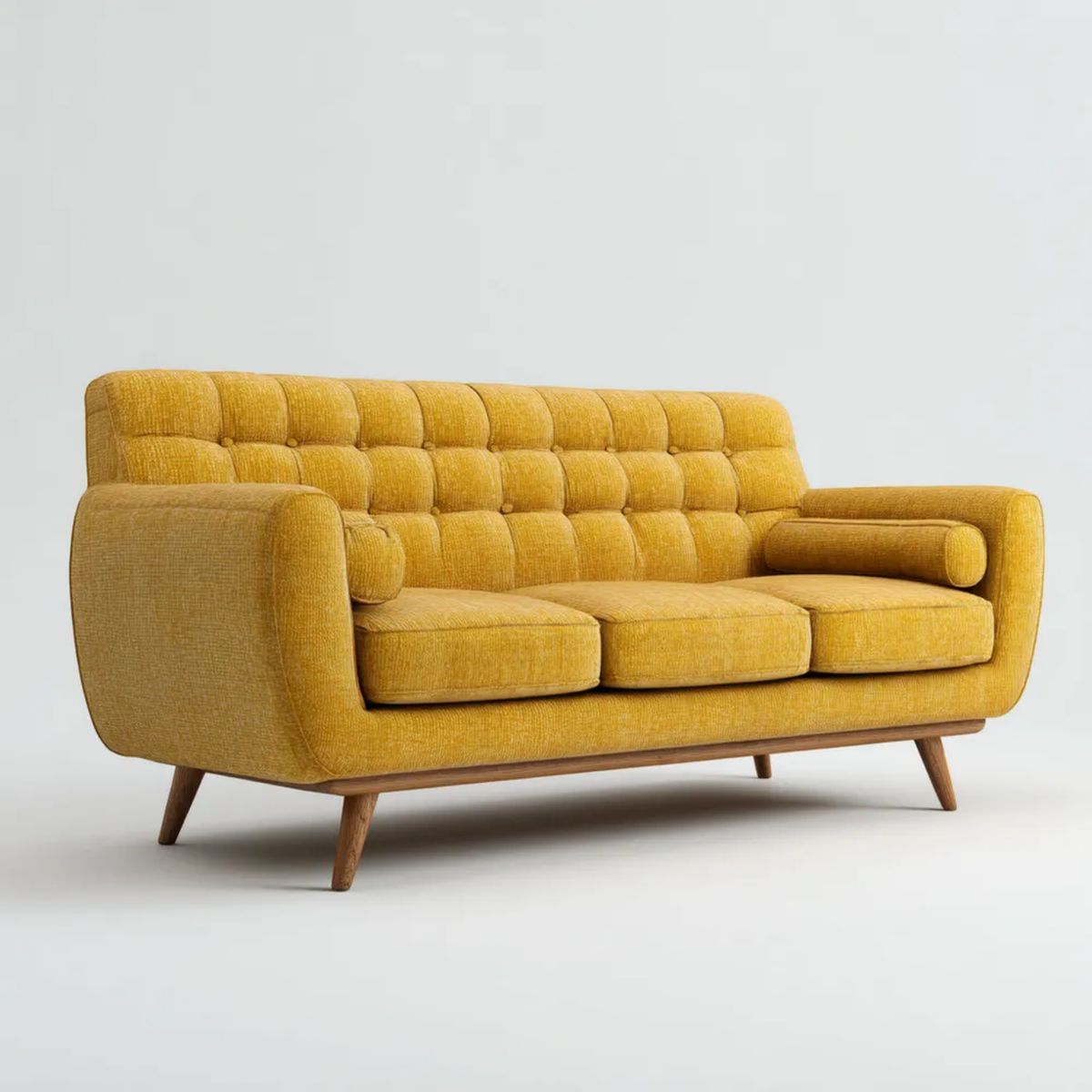 Trzyosobowa sofa tapicerowana musztardowa 210 × 88 × 86 cm