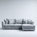 Prawostronna sofa narożna 3-osobowa z tapicerką poliestrową, szara, 260 × 160 × 85 cm