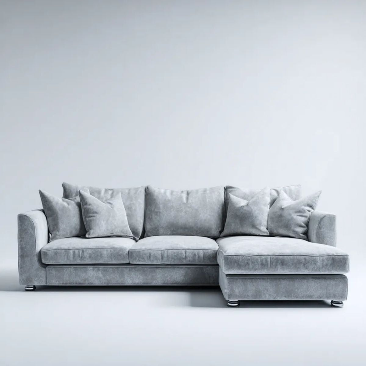 Prawostronna sofa narożna 3-osobowa z tapicerką poliestrową, szara, 260 × 160 × 85 cm