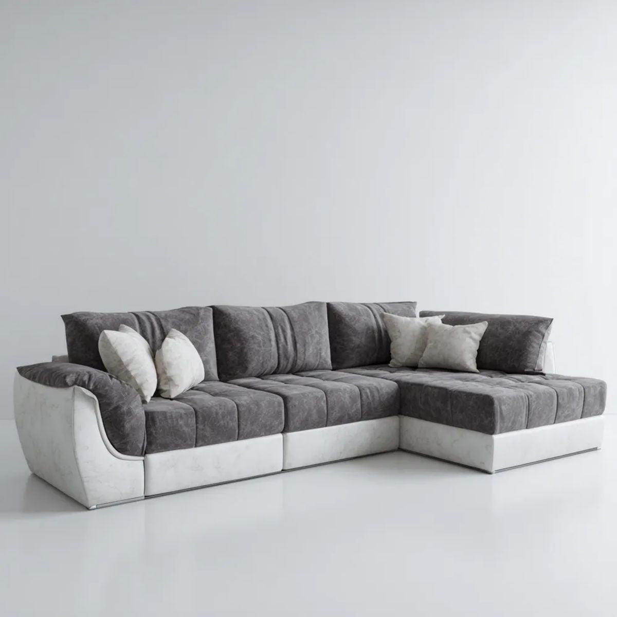 Sofa narożna w kształcie L z prawym szezlongiem, aksamit poliestrowy, ciemnoszaro-jasnoszara, 300 × 200 × 90 cm
