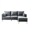 Prawostronna sofa narożna w kształcie L z szezlongiem, szara, aksamit poliestrowy, 250 x 160 x 85 cm