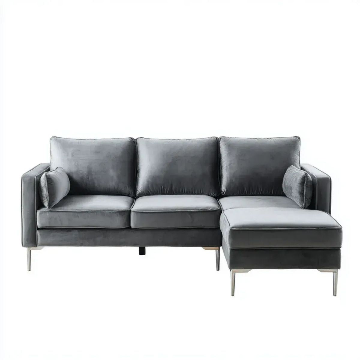 Prawostronna sofa narożna w kształcie L z szezlongiem, szara, aksamit poliestrowy, 250 x 160 x 85 cm