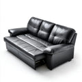 Trzyosobowa sofa rozkładana ze skóry PU, czarna, 210 x 90 x 95 cm