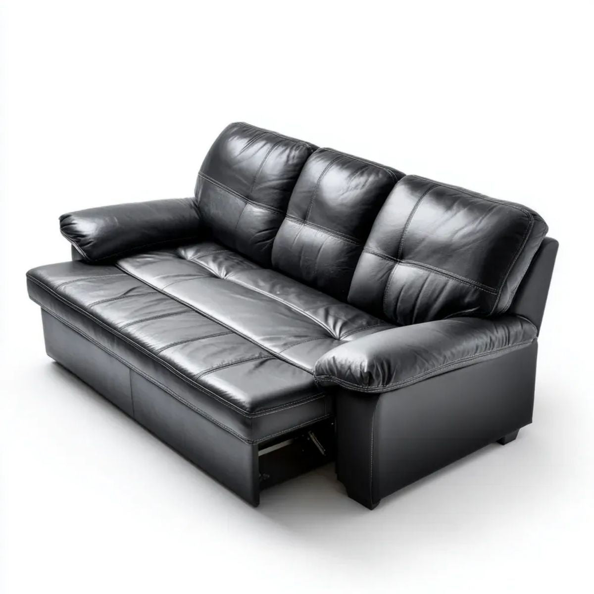 Trzyosobowa sofa rozkładana ze skóry PU, czarna, 210 x 90 x 95 cm