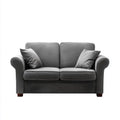Sofa dwuosobowa szara z tapicerką poliestrową i ciemnobrązowymi nóżkami, 150 x 88 x 88 cm