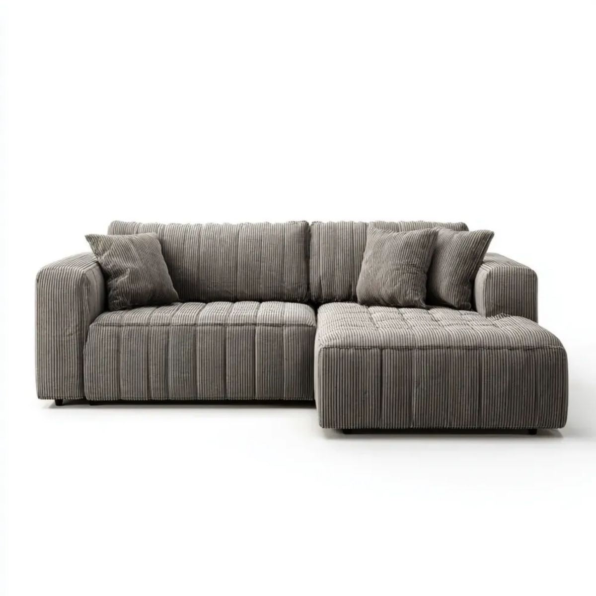 Prawostronna sofa narożna z szezlongiem, szara, sztruks poliestrowy, 250 × 160 × 80 cm