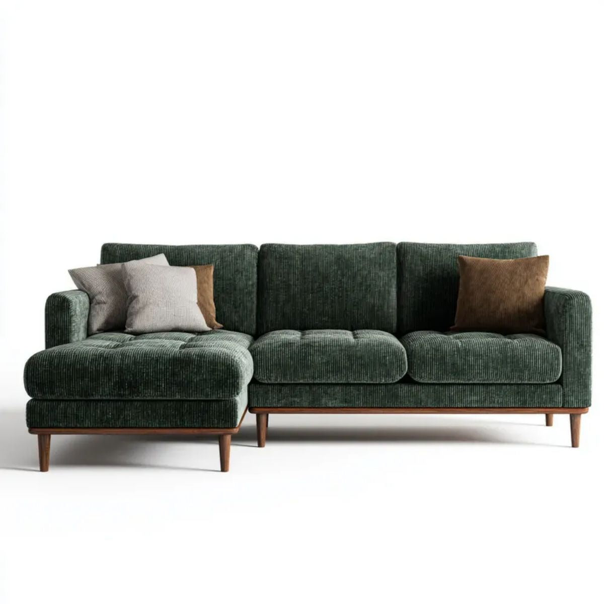 Lewostronna sofa narożna 3-osobowa w kształcie L, ciemnozielona, z tapicerką sztruksową z poliestru, 260 × 160 × 85 cm