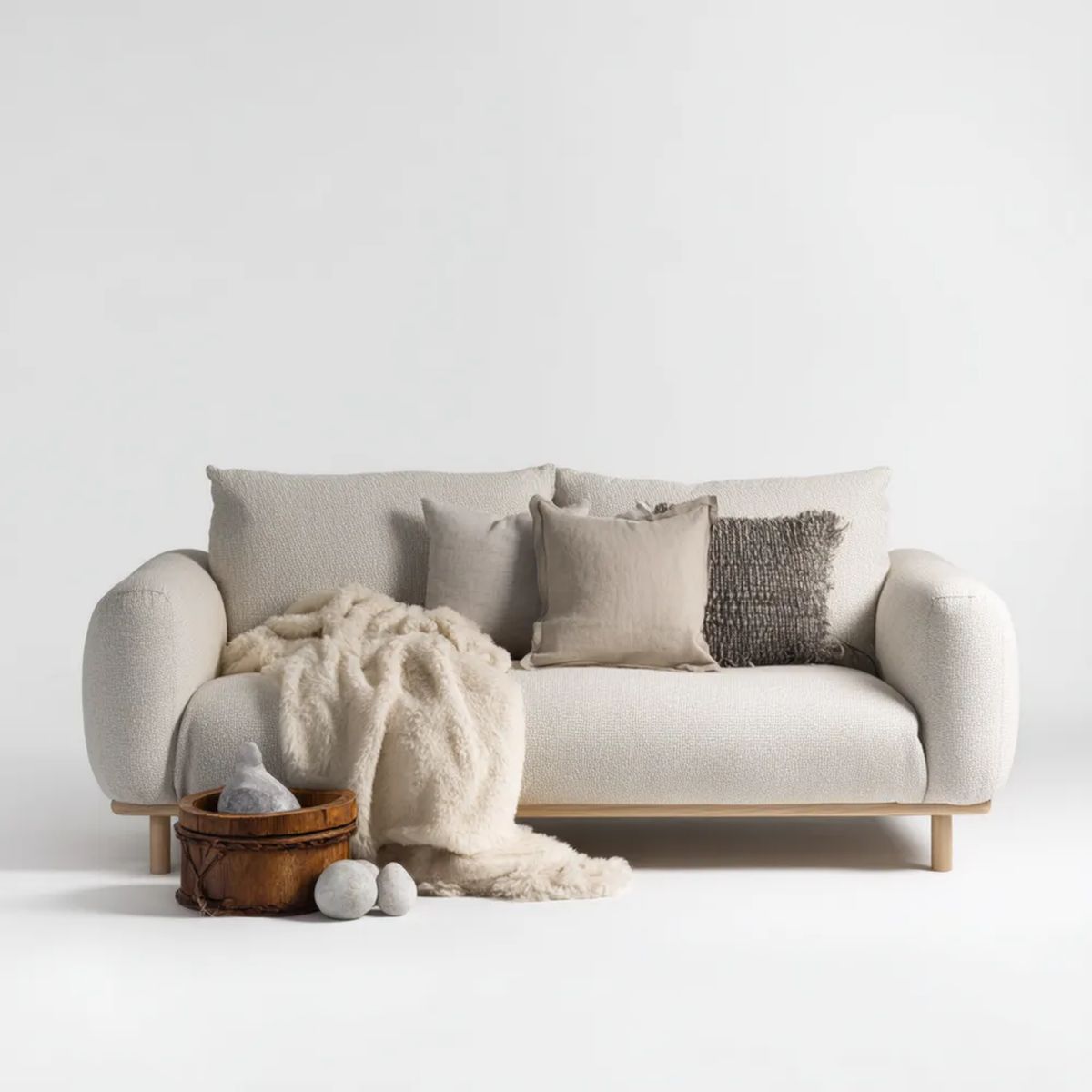 Kremowa sofa 2-osobowa z tapicerką poliestrową, 180 × 90 × 78 cm