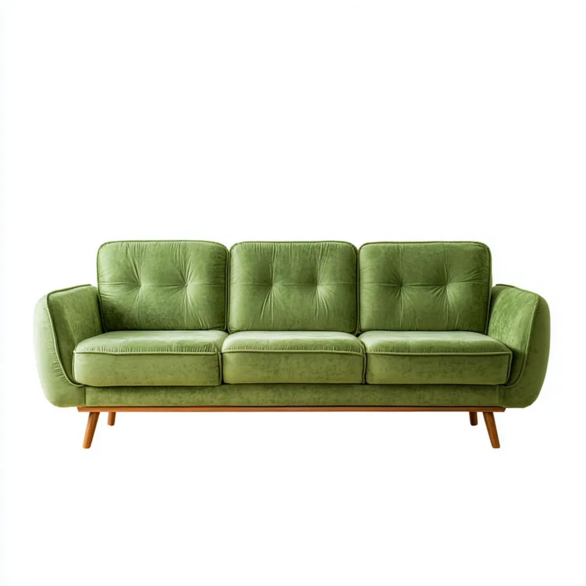 Trzyosobowa sofa z zielonego aksamitu poliestrowego z drewnianymi nogami 210 x 85 x 85 cm